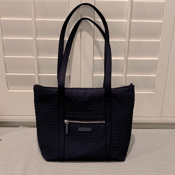 Vera Bradley Handbags - Vera Bradley Classic Navy Microfiber Small Tote GUC